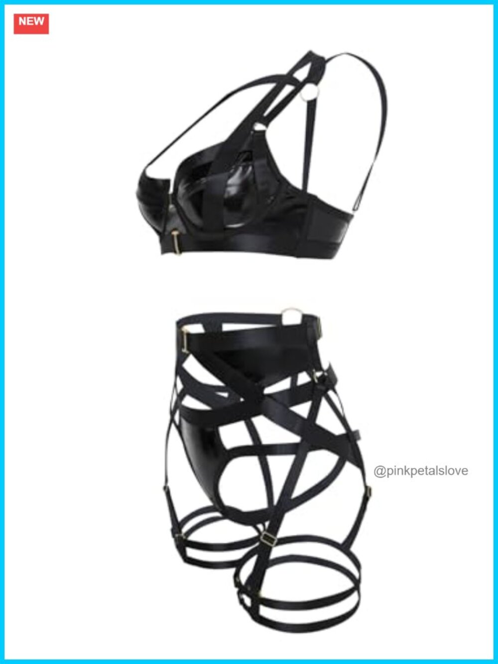 Sexy Strappy Underwire Push Up Garter Belt Lingerie Set Harness Cutout Matching - Picture 6 of 7